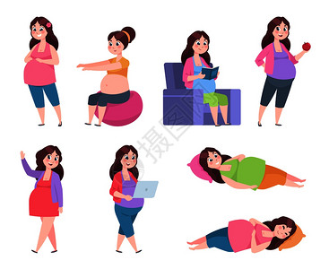 孕妇饮食孕妇的健康锻炼睡眠和休息插画