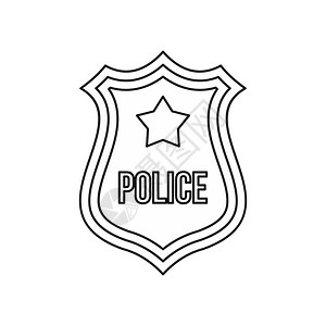 白色背景矢量说明中孤立的大纲样式中警察盾牌徽章图标图片