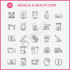 网络印刷品和移动式uxi工具包例如医疗药平板院计量疗设备象形图包图片