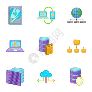 服务器图标为网络提供9个托管技术计算机网络服务用户矢量图标的漫画插托管计算机网络服务图标集背景