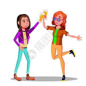 两个女孩举杯庆祝无缝卡通矢量插画图片