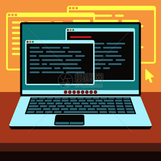 膝上型计算机屏幕的jav代码编程和矢量概念jav编程序软件发展和编程计算机的插图编程和码矢量概念图片