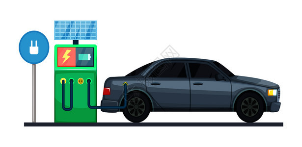 电动汽车充电站生态绿色能源矢量说明图片