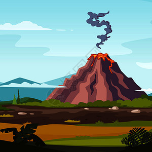 火山和熔岩的野外景观游戏设计项目卡通背景火山爆发观自然病媒说明图片