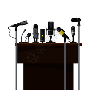 发言者和不同麦克风的讲台和不同麦克风会议视像化在讲台或作会议演矢量说明发言者和不同麦克风的讲台和不同麦克风图片