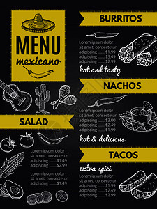 传统墨西哥烹饪餐厅菜单墨西哥设计模板配有玉米卷饼和矢量说明餐厅菜单设计模板图片