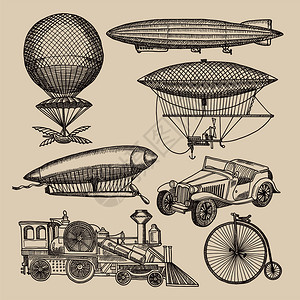 气球飞艇机器等不同逆向运输的插图汽艇飞机和球矢的人工图解气球机器等不同逆向运输的图解机器等手图解背景图片