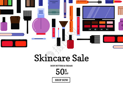 矢量平板风格的化妆品和皮肤护理销售背景横幅海报插图图片