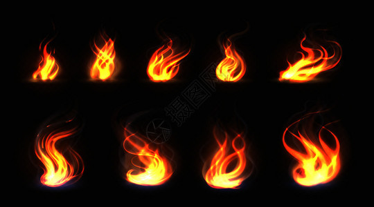 现实的火焰透明炬效应抽象的红色照明弹营火设计模板矢量热发光点火元素抽象的红灯照明弹矢量热发光元素背景图片