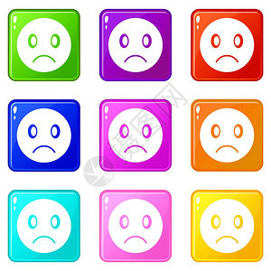 9色集孤立矢量图示的悲伤表情色集的悲伤表情套图片