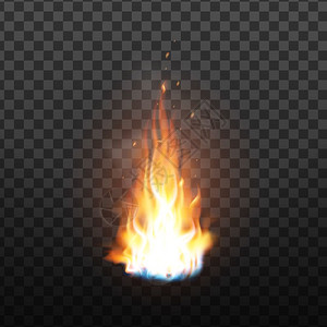 以火花效应矢量燃烧的动画火焰红色燃烧热闪烁着火加上烟雾和焰发光颗粒透明网格背景上的多彩图像3d插图动画燃烧着火加上花效应矢量图片