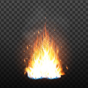 带火花效应矢量的实事求是营火焰带花和烟雾效应的明火带花和烟雾效应的烈火焰透明网格背景上的火热刷子多彩的动画图像3d插带火花效应矢图片