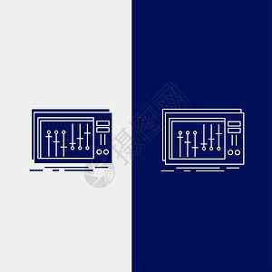 用于ui和x网站或移动应用程序的蓝色垂直横幅dj混音器乐工作室线和glyph网络按钮矢量eps10抽象模板背景慰问高清图片素材