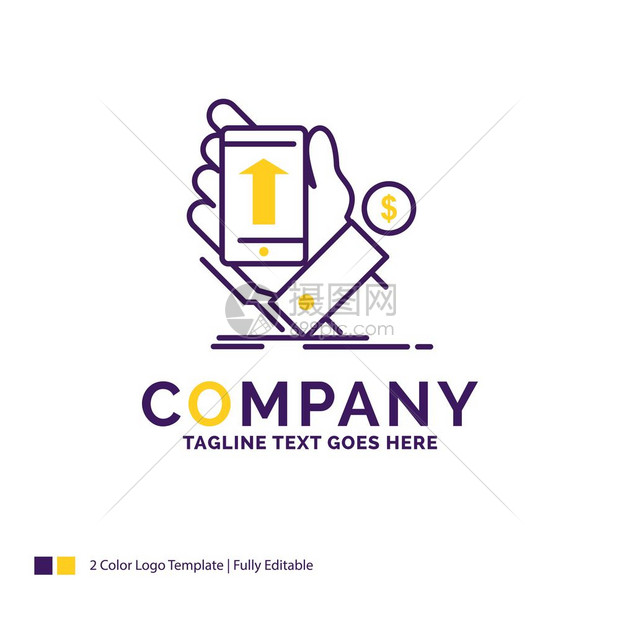 电话手购物智能机货币紫色和黄品牌设计以及贴标签的地方小型和大企业的创意标识模板图片