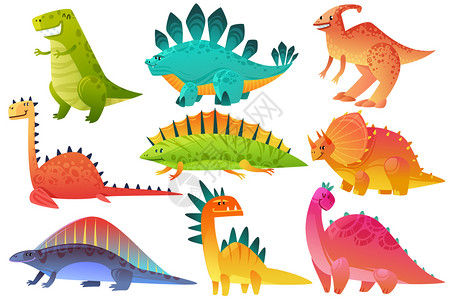 恐龙野兽自然快乐的孩子们喜悦丛林漫画怪物病媒图标可爱的狄诺野生动物图片