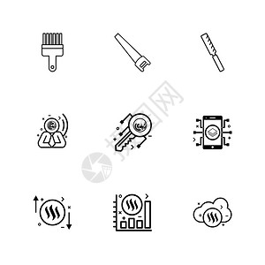 刷子锯刀加密货币斯特拉提货币硬加密美元图表商业银行图标矢量设计平板收藏风格创意图片