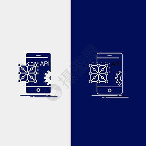 api应用程序编码开发移动线和glyph网络按钮蓝色垂直横幅用于ui和x网站或移动应用程序矢量eps10抽象模板背景图片
