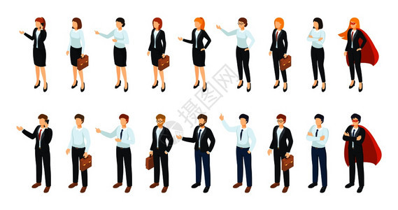 办公室雇员3d个人物不同的男子和妇女站着交流矢量专业工作者示意图设置矢量工人设置图片
