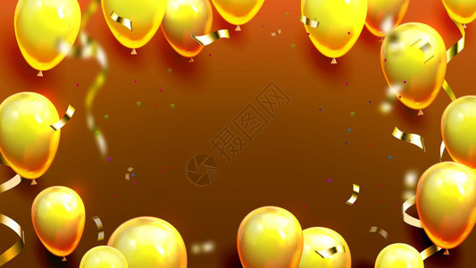 金色气球和彩海报矢量奢华时装彩色气球为节日圣诞生或婚礼的贺卡装饰符合实际的3d插图彩金气球和海报矢量图片
