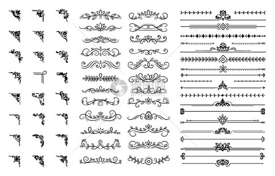 装饰角和分割符装饰角边界皇家装饰品和古老的纤维装饰品角婚礼运动皇家花卉边界矢量插图装饰角皇家品和古老的纤维装饰品角插图和分割符纹图片