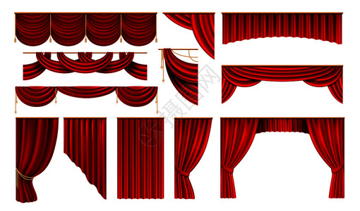 现实的红色窗帘电影和戏剧舞台的边界3张优雅的背景折叠花样矢量电影和歌剧室内丝绸3张优雅的背景画图片