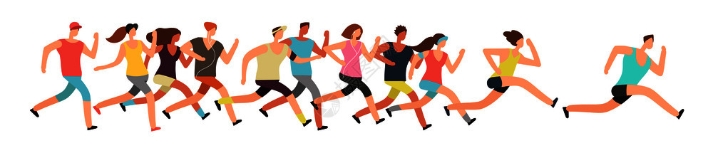 运动跑者组男女背景赛跑者训练马拉松慢跑和动插图慢者运动组背景图片