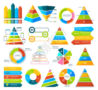 大型矢量收集信息元素饼形图表和三角形金字塔和图表循环进度图片