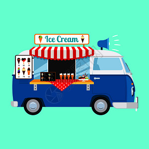 浅蓝背景的冰淇淋卡通漫画矢量图图片