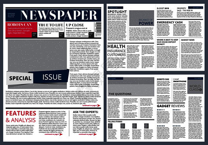 报纸的矢量设计模板报纸页面布局期刊模块化出版物插图背景图片