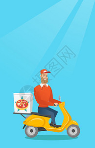 年轻人用摩托车送披萨图片