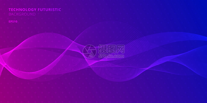 以紫色和蓝背景为紫和蓝背景的抽象线条波用于技术未来风格的设计要素矢量图解图片