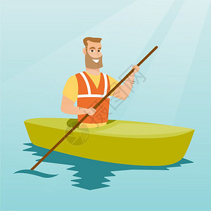 乘独木舟的年轻男子图片
