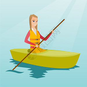 乘独木舟的年轻女子图片