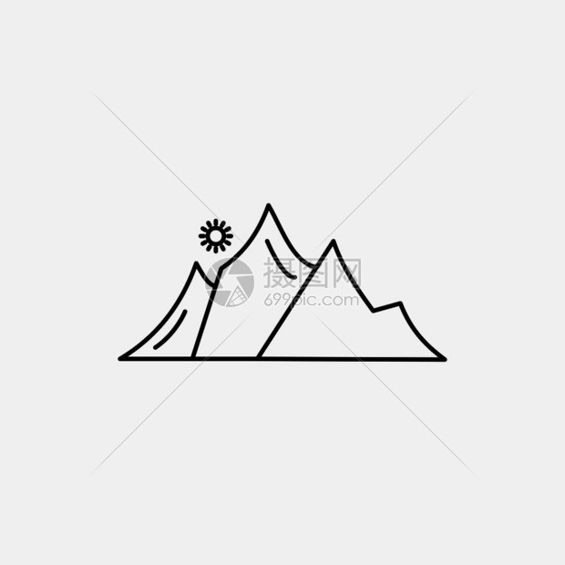 矢量线条极简日出山峰