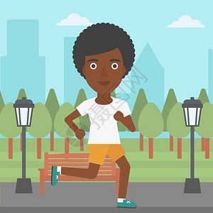 一名非裔美国人在公园矢量平面设计图中慢跑图片