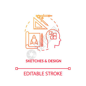 手工艺人草图和设计概念标文书设计师基础细线插图计划形成设过程步骤矢量孤立的大纲rgb色彩图画图片
