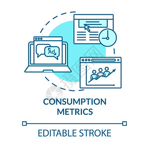 消费计量指标概念图营销统计分析在线交通客户满意率设想细线插图矢量孤立大纲rgb彩色图画可编辑的中风图片