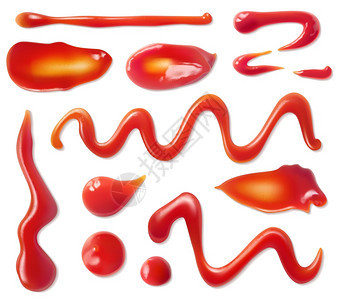 番茄酱红斑点和涂片糊猫窝的滴子蔬菜调味烧烤酸肉软食品三维病媒番茄酱红斑点和涂料蔬菜调味食品的滴子三维病媒图片