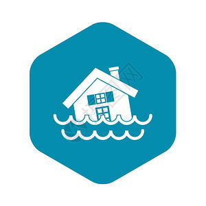 在水中沉没的房屋蓝色矢量图标图片