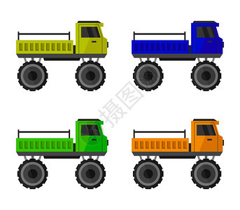 四台大轮卡车设计矢量图图片