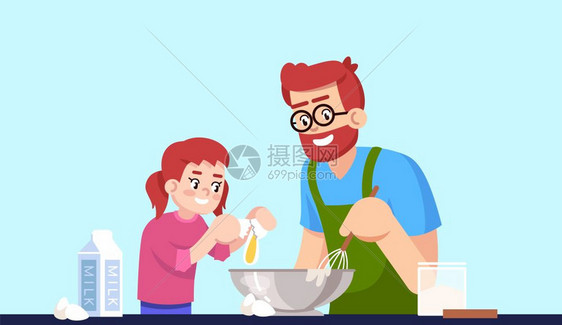 父亲和女儿做糕饼图片