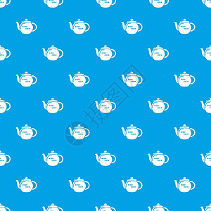 平铺茶壶蓝色矢量背景图图片