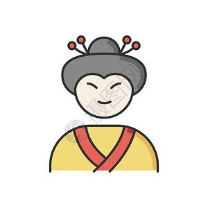 艺妓花彩色图标穿亚洲服装的日本妇女穿传统发型服装的吉科穿民间服装的Maiko穿民族服装的裔表演者孤立的矢量图图片