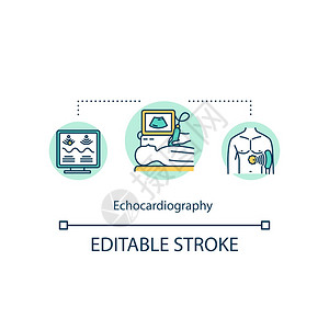 心电图概念标心脏筛查概念薄线插图心脏超声检查医学矢量孤立大纲rgb彩色绘图可编辑中风回声心电图概念标图片