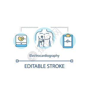 心电动图概念标筛查概念薄线插图心率和节奏监测体检矢量孤立大纲rgb彩色绘图可编辑中风心电图概念标图片