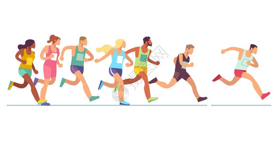 男女在马拉松比赛体育事运动团体慢跑网络横幅设计矢量健身概念运动者网络横幅设计矢量概念图片