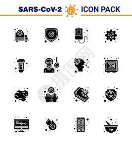 16个固体淋巴黑图标袋吸作为测试盾牌同源体感染冠状2019NV病媒设计要素图片