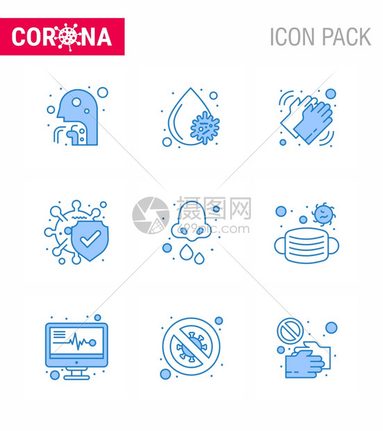 Corna认识图标9蓝包括安全疾病小板细菌干共冠2019NV病媒设计要素图片