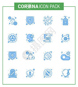 16个蓝色冠状新2019图标包如生物洗涤肥皂冠状2019Nov疾病媒设计要素图片
