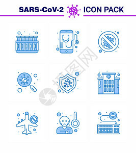 9个蓝冠状图标包如扫描发现在线细菌冠状2019Nov病媒设计要素等图片